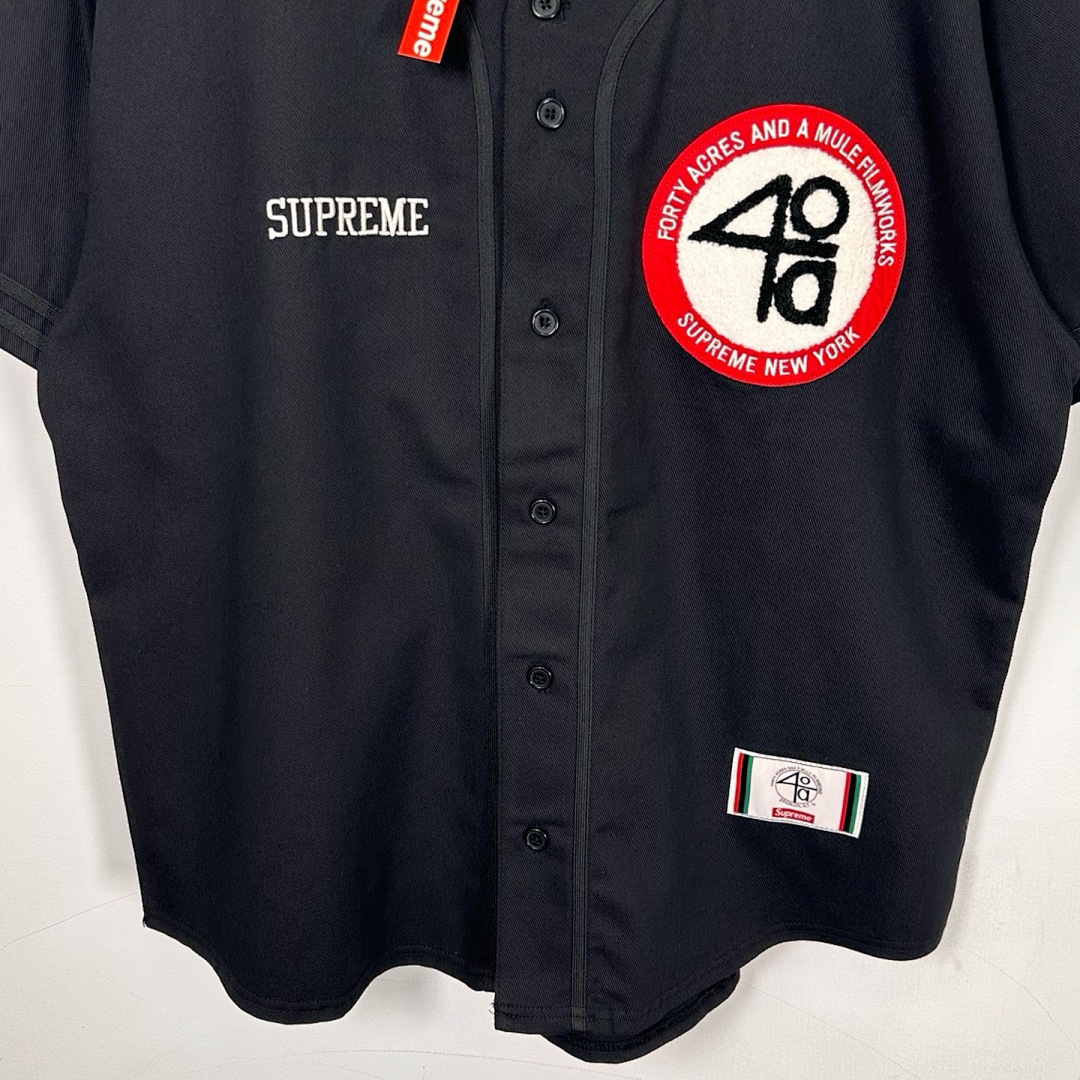Off-White 268 SS25 40 Acres Twill Baseball Jersey LOGO Short Sleeve Black Off White S-XL - Image 40