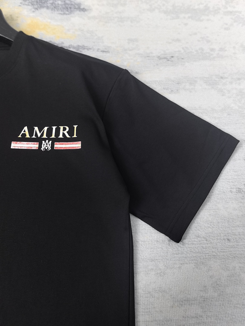 AMIRI 118 Wide Version Model Short Sleeve T Logo Print High Wind Black White S M L XL 9904# - Image 35