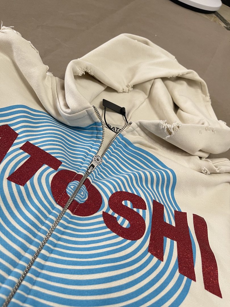 Off-White 238 Satoshi Nakamoto #MotoslugDistressed Zip-Up Hoodie Washed : Off White S M L - Image 15