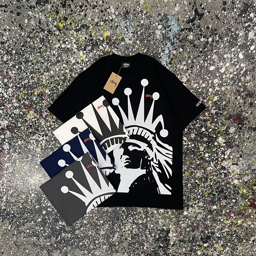 Stussy 108 Stu Statue Of Liberty Print Short Sleeve T : Black White Grey S M L XL XXL