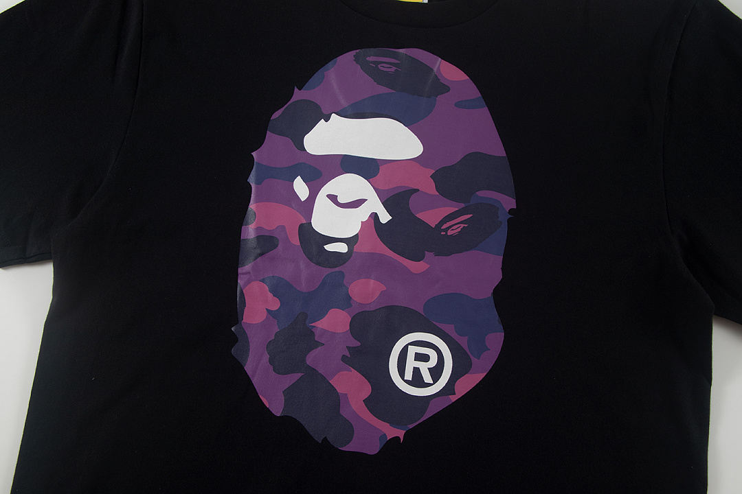 Bape 148 TOP Print Collar Short Sleeve T Black White S-XL - Image 8