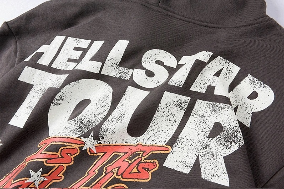 Hellstar 258 Hellstar Studios Tour Hoodie Fire Flame Mens Womens Wide Water Grey S-M-L-XL - Image 5