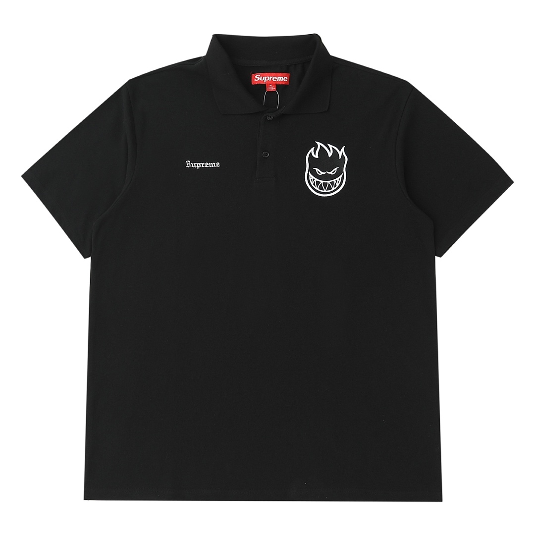Ralph Lauren 258 SS26 Polo Small Fire Embroidered Canvas Short Sleeve : Black White S-XL