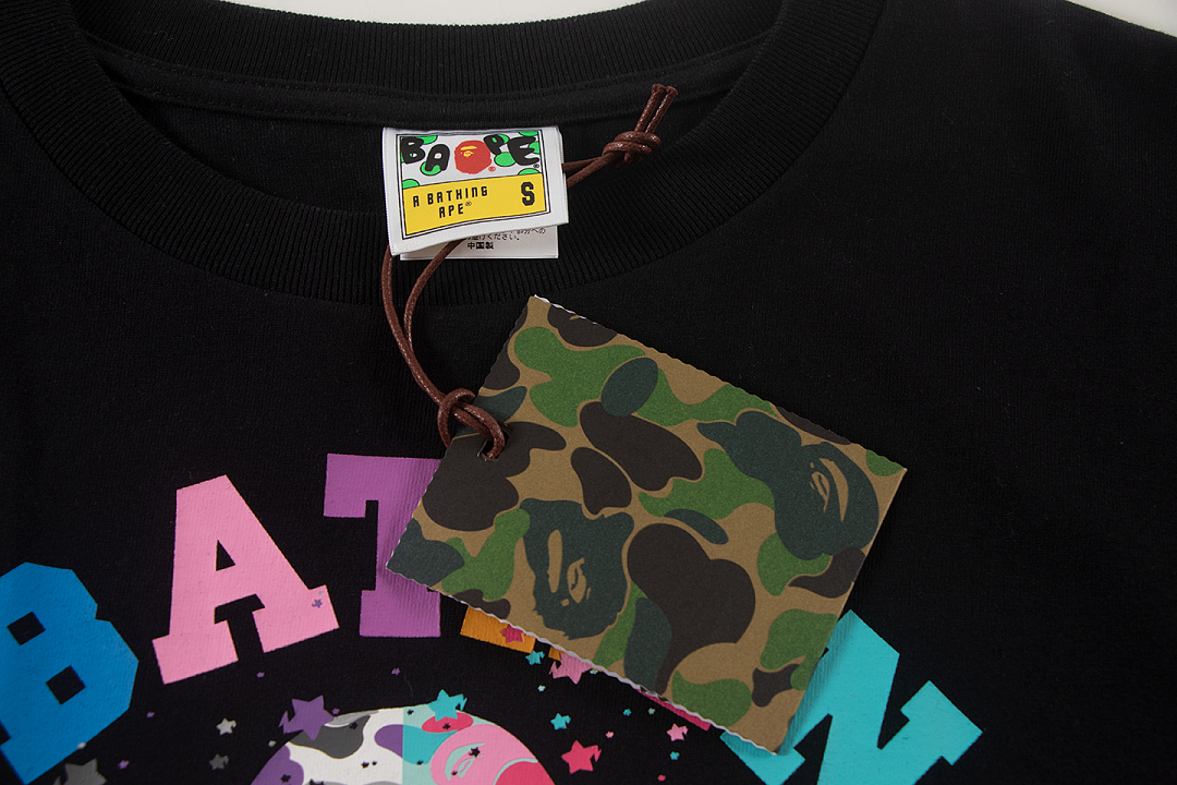 Bape 148 TOP Print Collar Short Sleeve T Black White S-XL - Image 5