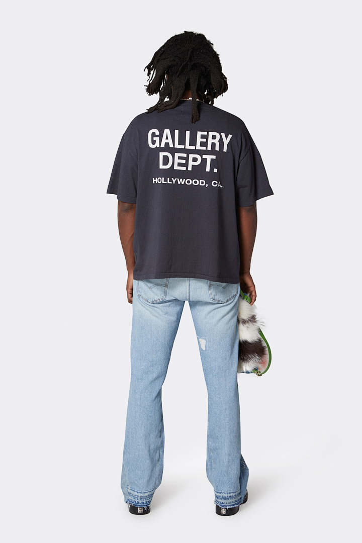 Gallery Dept 98 Gallery Dept. Classic Souvenir Tee LOGO Print Collar Short Sleeve T Black Grey White Cream Apricot Sky Blue Fruit Green Dark S M L - Image 50