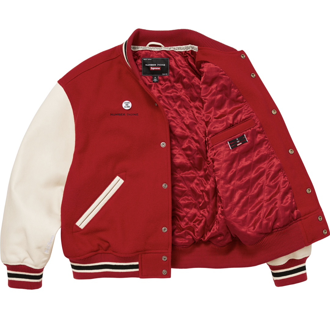 Supreme 568 NUMBER INE Cream Classic Collab MICKEY VARSITY JACKET / Red Black S (N) - Image 38