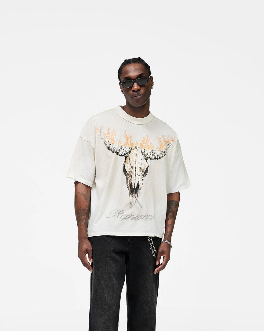Represent 168 Represent British Cowboys T-Shirt 26Ss Top Fire Flame Diamond Washed Print Collar Short Sleeve T : Black White S M L - Image 8
