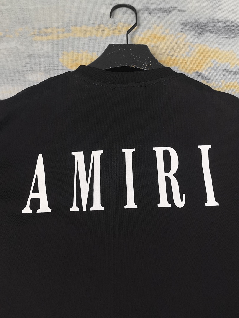 AMIRI 118 Wide Version Model Short Sleeve T Logo Print High Wind Black White S M L XL 9916# - Image 34