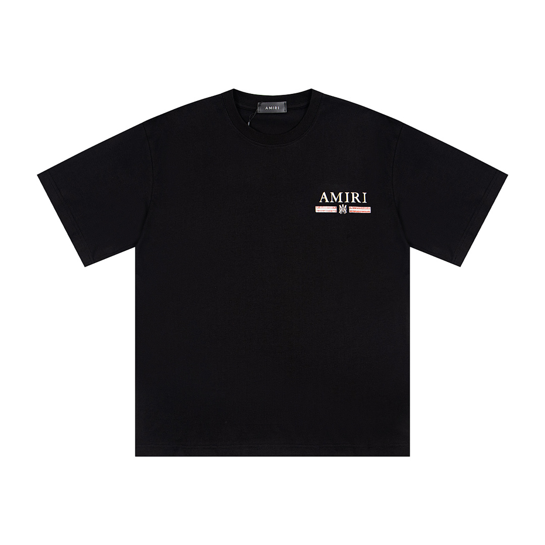 AMIRI 118 Wide Version Model Short Sleeve T Logo Print High Wind Black White S M L XL 9904# - Image 3