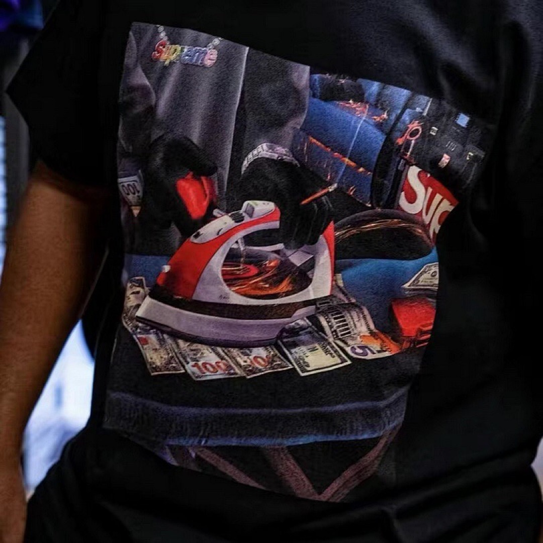 Supreme 108 Sup 22SS Gas Tee Gold Print Short Sleeve T Black White S M L XL [B302] - Image 7