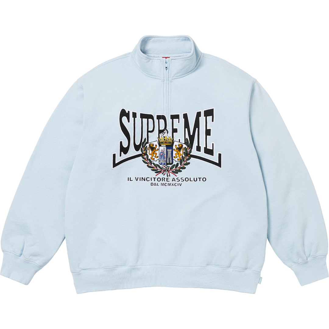 Supreme 368 CREST APPLIQUÉ HALF ZIP PULLOVER Stand Collar Black Light Grey Blue Sky S M L - Image 6