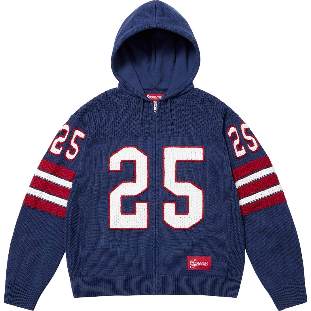 Supreme 538 SS25 FOOTBALL HOOD SWEATER Fleece Black White Blue S-XL - Image 9