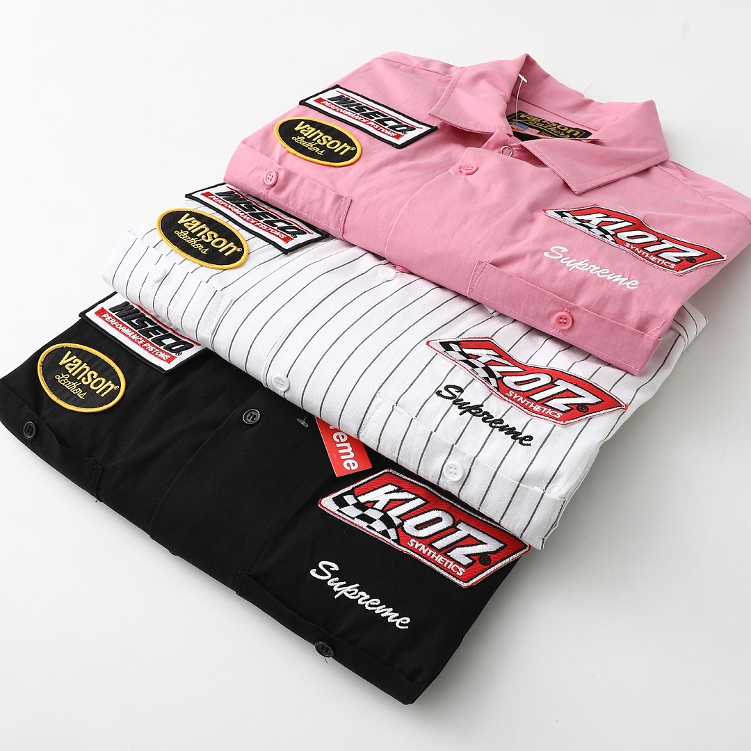 Supreme 338 FW25 WEEK8 S/S Work Shirt Leather Label Floral Striped Short Sleeve : Black Pink White S M L - Image 7