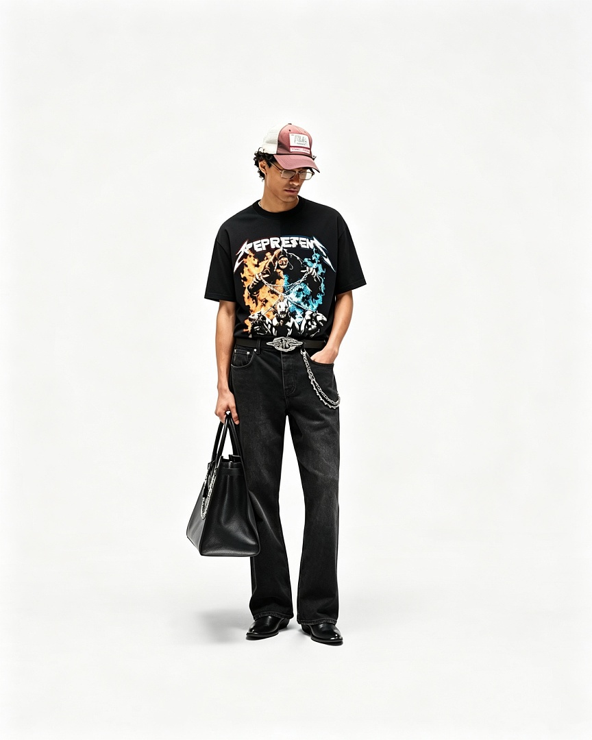 Represent 158 REPRESENT New High Mens Womens Top Water Wide Short Sleeve : S-M L XL (Black) - Image 15