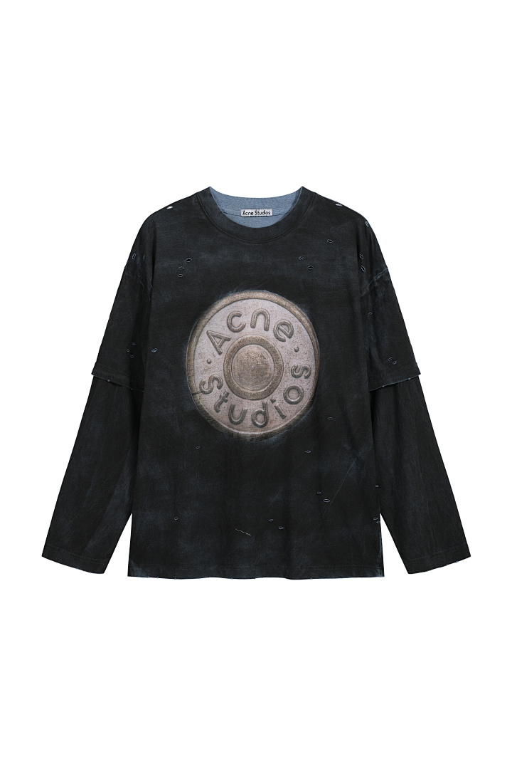 Acne Studios 198 AC Buckle LOGO Long Sleeve T Floral Blue S-XL 8211#