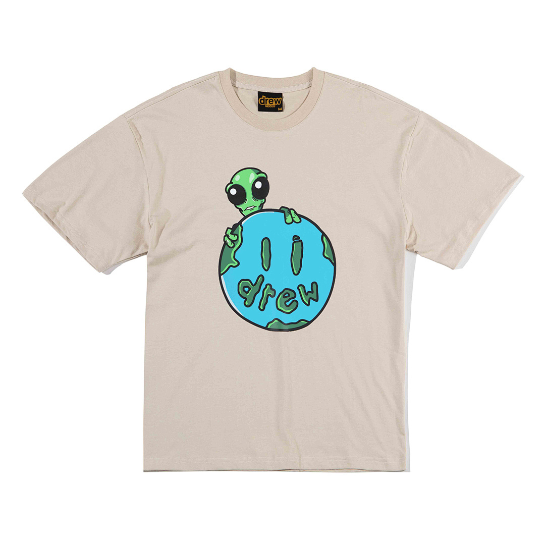 Drew House 98 DREW HOUSE ALLEN THE ALIEN Ss TEE Star Print Collar Solid Cotton Short Sleeve T Light Camel Pink S M L