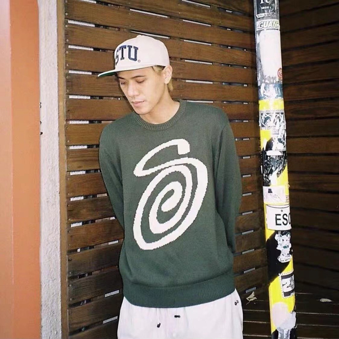 Stussy 228 Stu S Logo Knitted Sweater Ki Kiko Wind Collar Fleece : Black Off White Red Ink Green M L XL Y0796# - Image 25