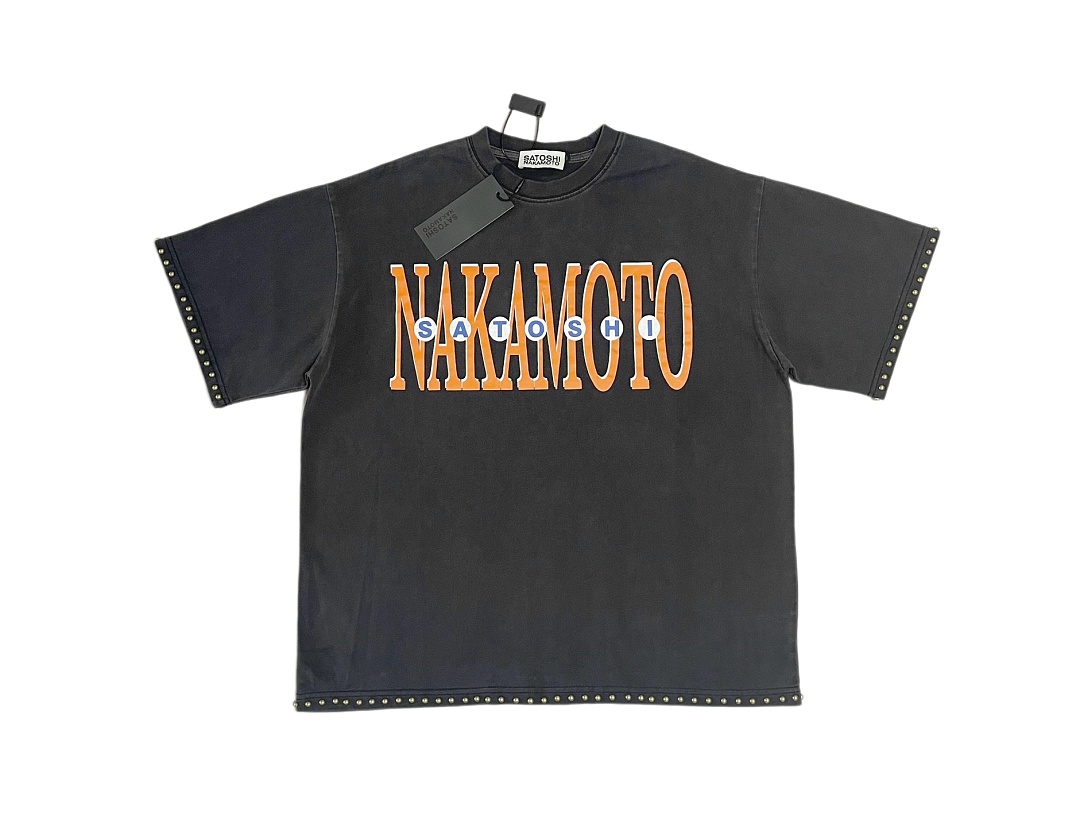 Unbranded 138 Satoshi Nakamoto Gameshow Stud Bead Short Sleeve T : Washed Black S M L