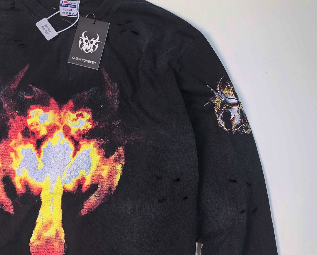 Chanel 168 Chew Forever Fire Flame Long Sleeve : Water Black :S M L - Image 8