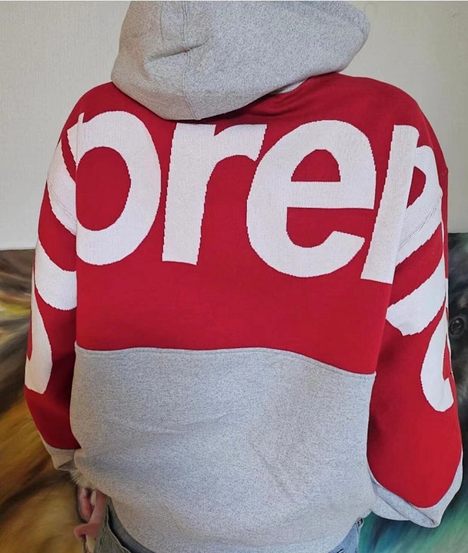 Supreme 298 BIG LOGO JACQUARD HOODED SWEATSHIRT Black Grey S M L - Image 15