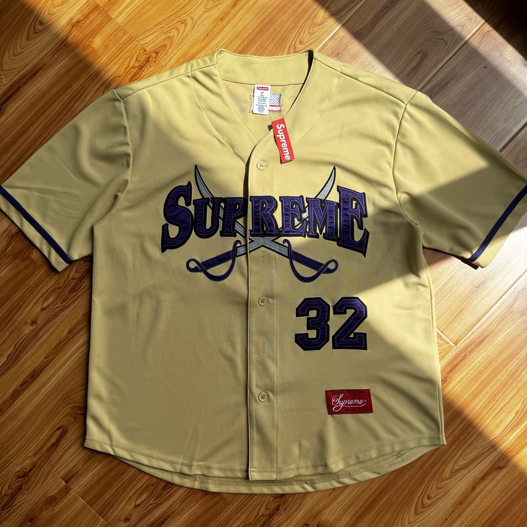 Supreme 268 FW25 WEEK1 Swords Baseball Jersey Label Patch Logo Buckle Short Sleeve : Black, Gold, Blue S-XL - Image 11