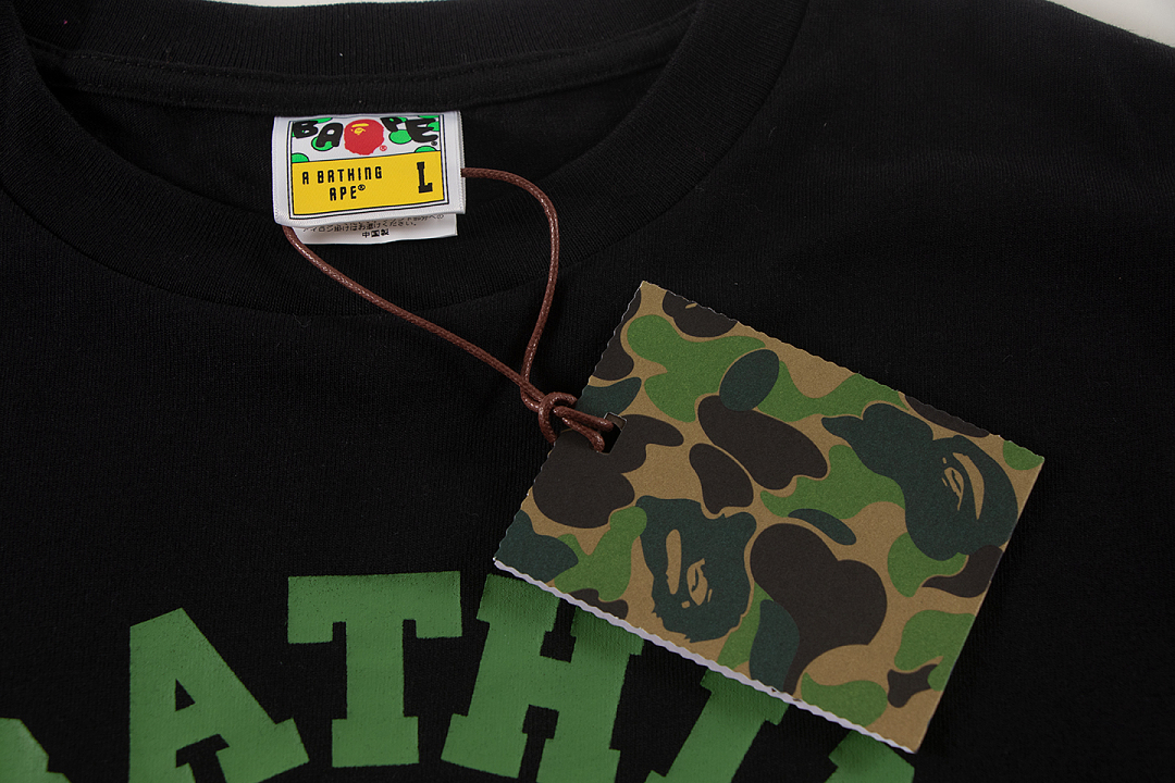 Bape 148 TOP Print Collar Short Sleeve T Black White S-XL - Image 6