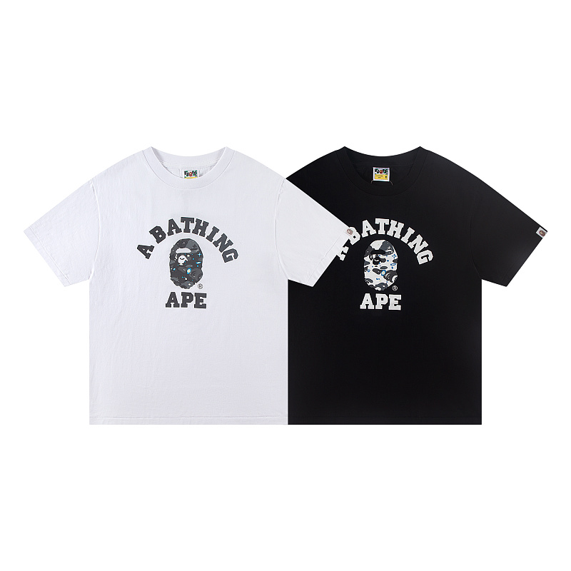 Bape 148 TOP Print Collar Short Sleeve T Black White S-XL