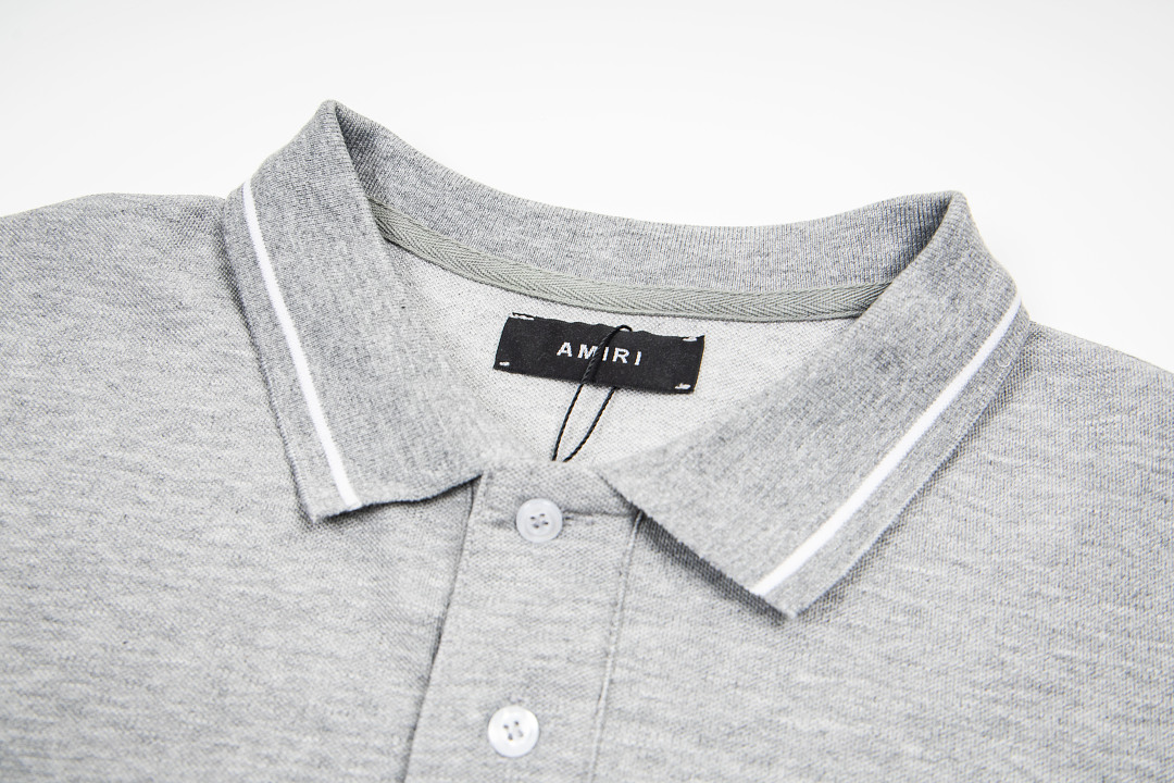AMIRI 128 26Ss New Logo Embroidered Collar Buckle Polo Short Sleeve T Black White Grey S M L XL 9937# - Image 14