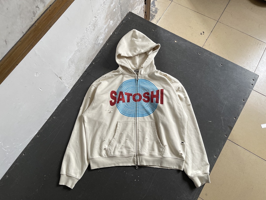 Off-White 238 Satoshi Nakamoto #MotoslugDistressed Zip-Up Hoodie Washed : Off White S M L - Image 8
