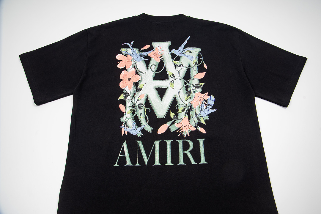 AMIRI 118 Logo Floral Print Short Sleeve T Black White S M L XL 9938# - Image 6
