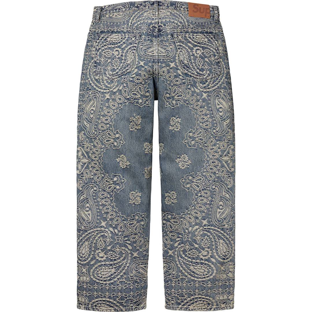 Supreme 498 SS25 BANDANA JACQUARD BAGGY JEAN Floral Fruit (Black) - Image 3