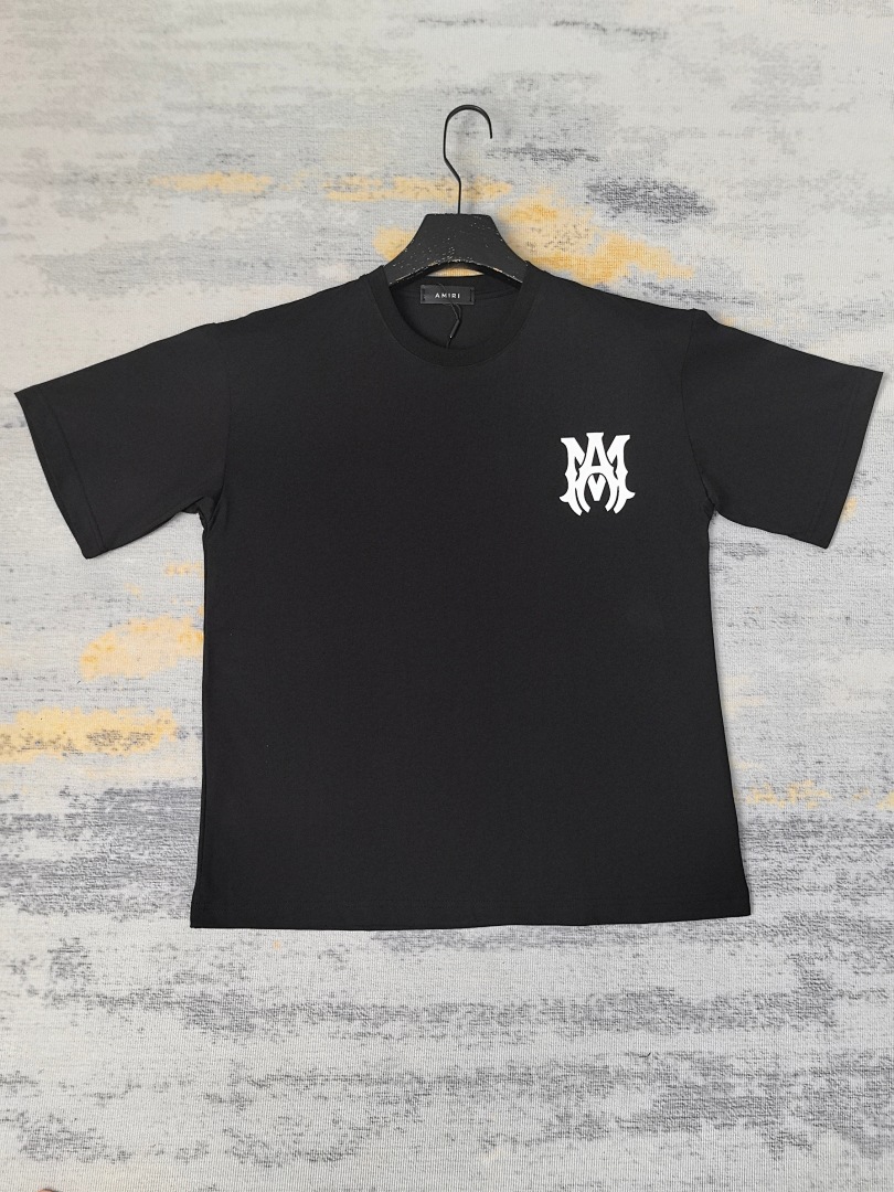 AMIRI 118 Wide Version Model Short Sleeve T Logo Print High Wind Black White S M L XL 9916# - Image 30