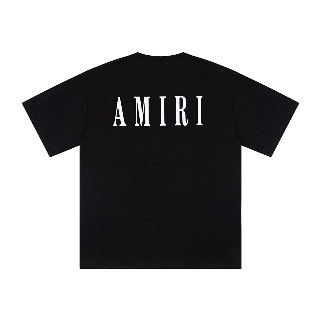 AMIRI 118 Wide Version Model Short Sleeve T Logo Print High Wind Black White S M L XL 9916# - Image 4