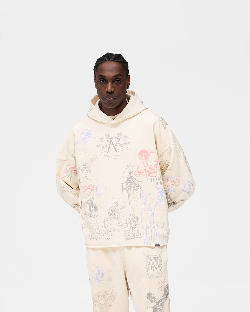Represent 268 REPRESENT Legacy Hoodie Sky Print Washed : White Black S M L - Image 37