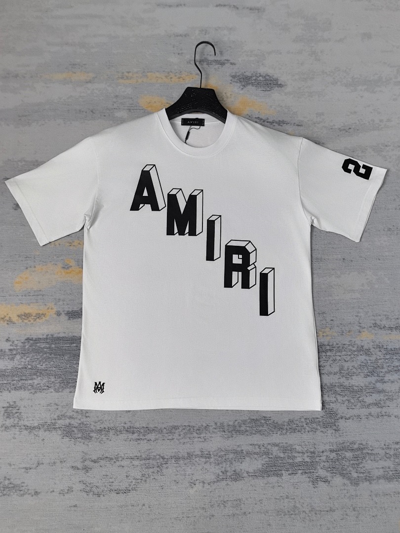 AMIRI 118 Wide Version Model Short Sleeve T Logo Print High Wind Black White S M L XL 9915# - Image 27