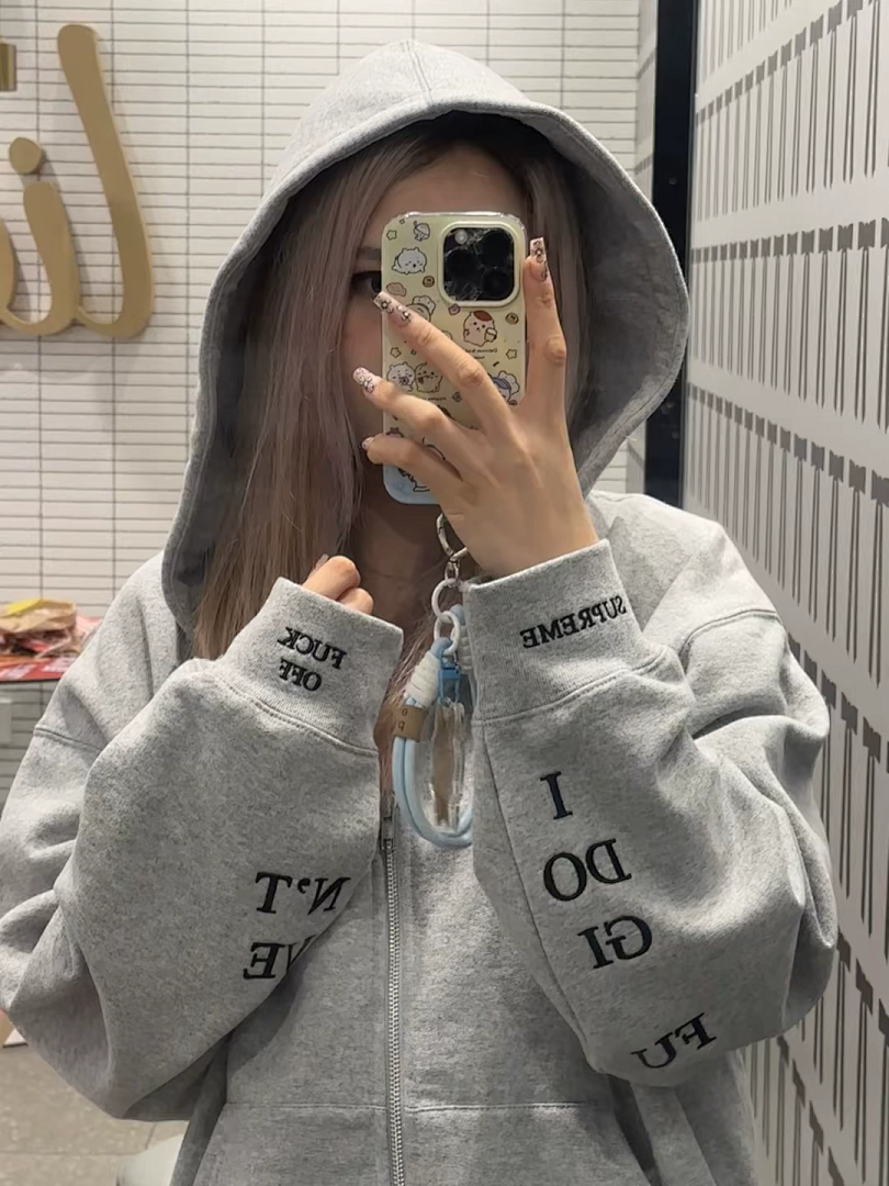 Supreme 378 FW25 IDGAF ZIP UP HOODED Embroidered (Black Grey) - Image 51
