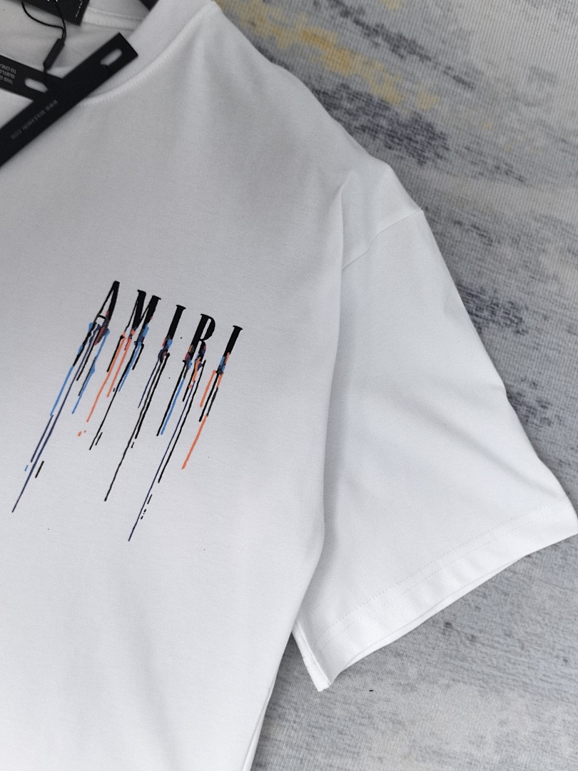 AMIRI 118 Wide Version Model Short Sleeve T Logo Print High Wind Black White S M L XL 9905# - Image 35