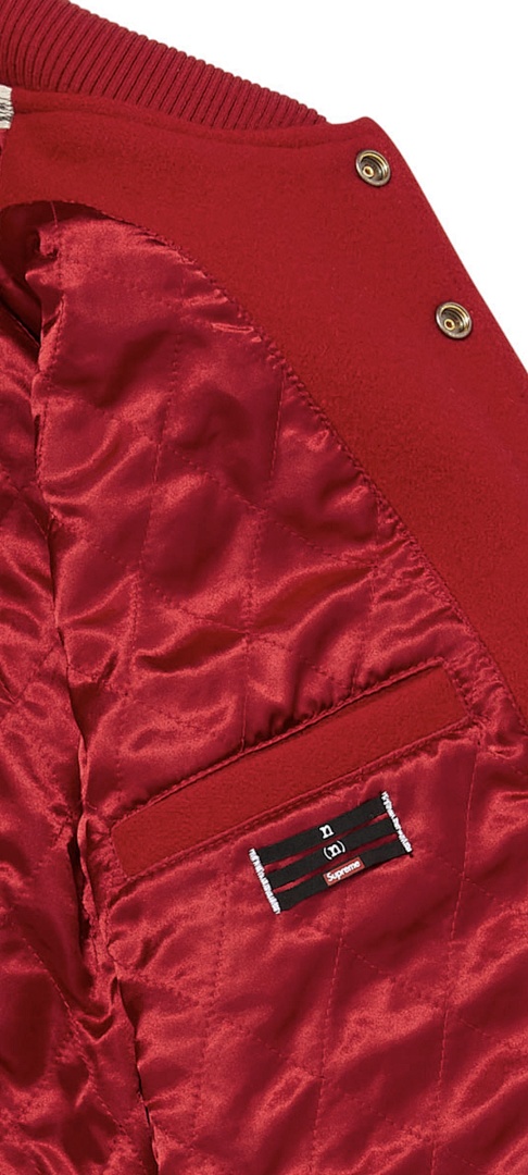 Supreme 568 NUMBER INE Cream Classic Collab MICKEY VARSITY JACKET / Red Black S (N) - Image 40