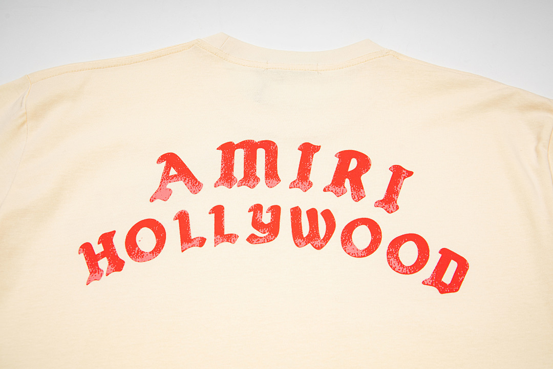 AMIRI 118 Wide Version Model Short Sleeve T Logo Print High Wind Black Apricot S M L XL 9912# - Image 22