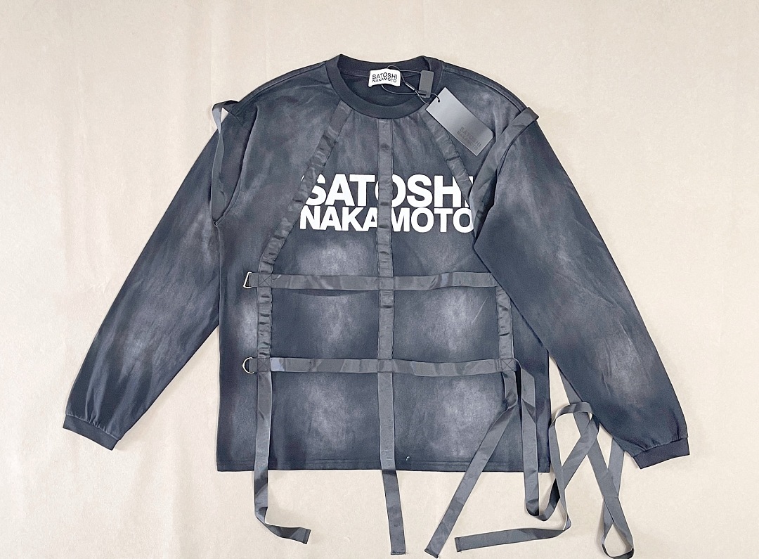 Unbranded 158 Satoshi Nakamoto Bondage Logo Long Sleeve T-Shirt Strap Patchwork T : Washed Black S M L