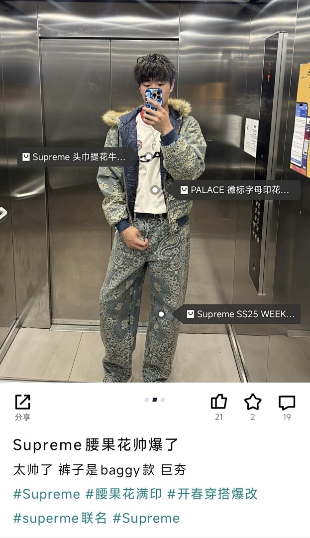 Supreme 498 SS25 BANDANA JACQUARD BAGGY JEAN Floral Fruit (Black) - Image 38