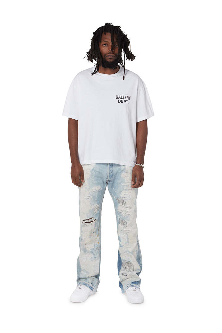Gallery Dept 98 Gallery Dept. Classic Souvenir Tee LOGO Print Collar Short Sleeve T Black Grey White Cream Apricot Sky Blue Fruit Green Dark S M L - Image 42