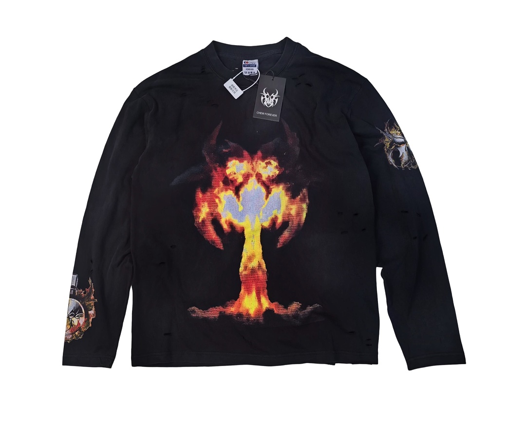 Chanel 168 Chew Forever Fire Flame Long Sleeve : Water Black :S M L
