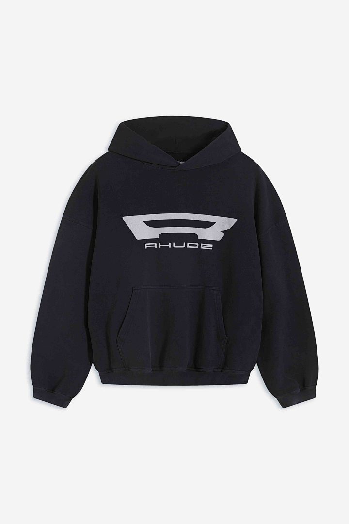 On Running ON SALE138 Rhude Black Campione Hoodie Big R Washed Print Short Wide Boxy : S M L