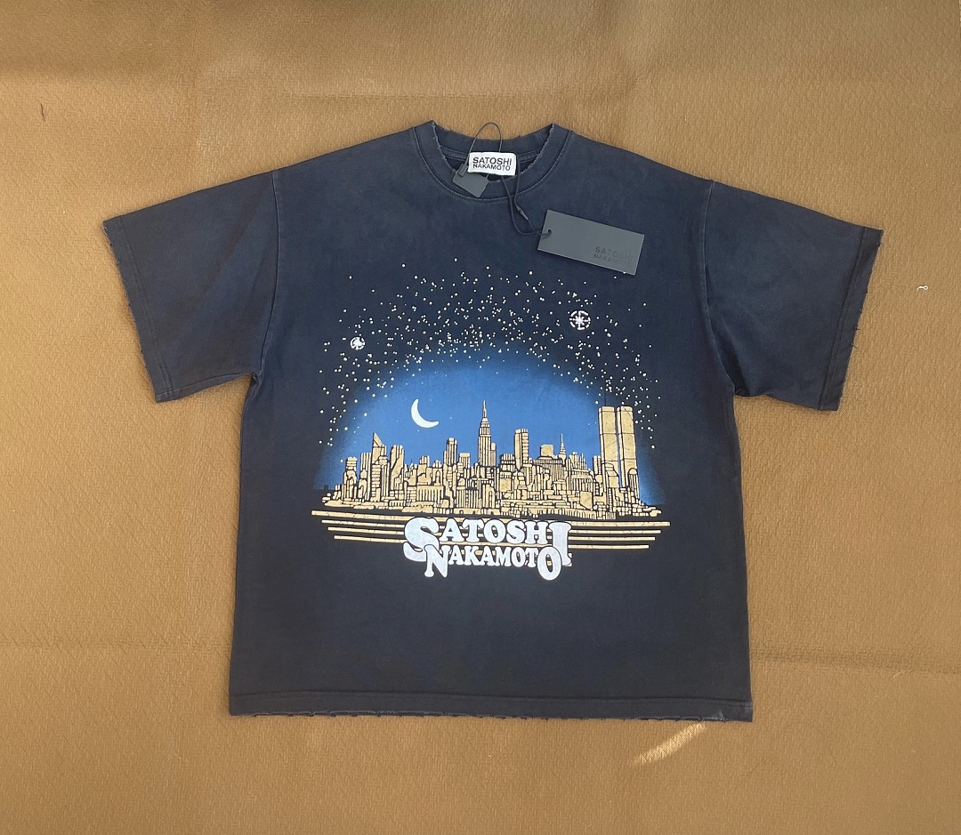 Unbranded 128 Satoshi Nakamoto Night Sky Stitching Short Sleeve T : Washed Black S M L - Image 5