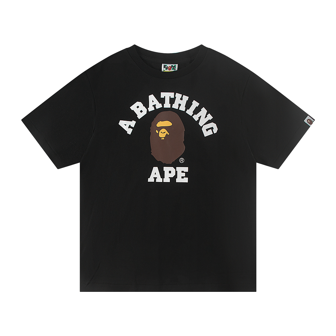 Bape 148 TOP Print Collar Short Sleeve T Black White S-XL - Image 3
