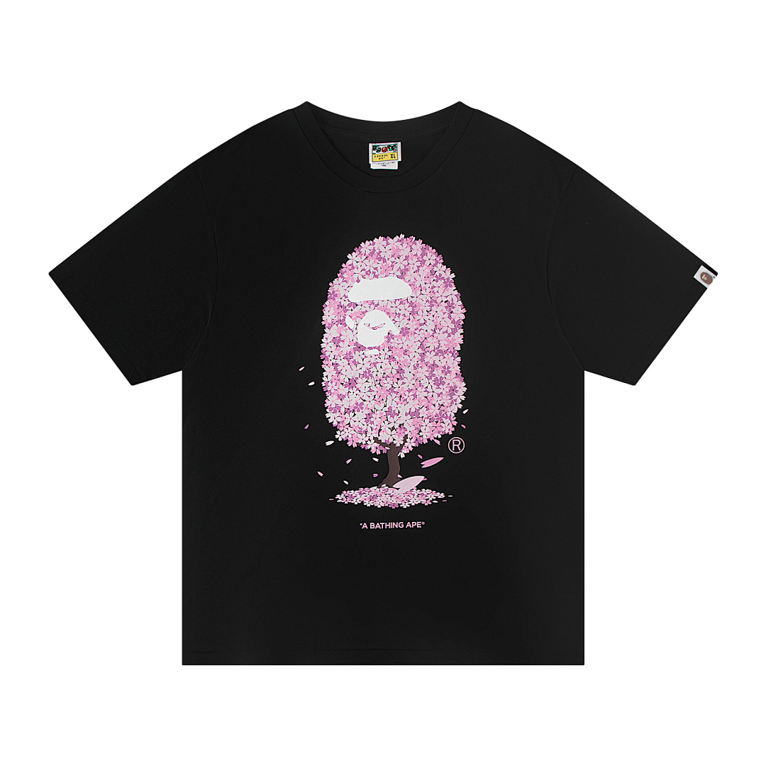 Bape 148 TOP Print Collar Short Sleeve T Black S-XL