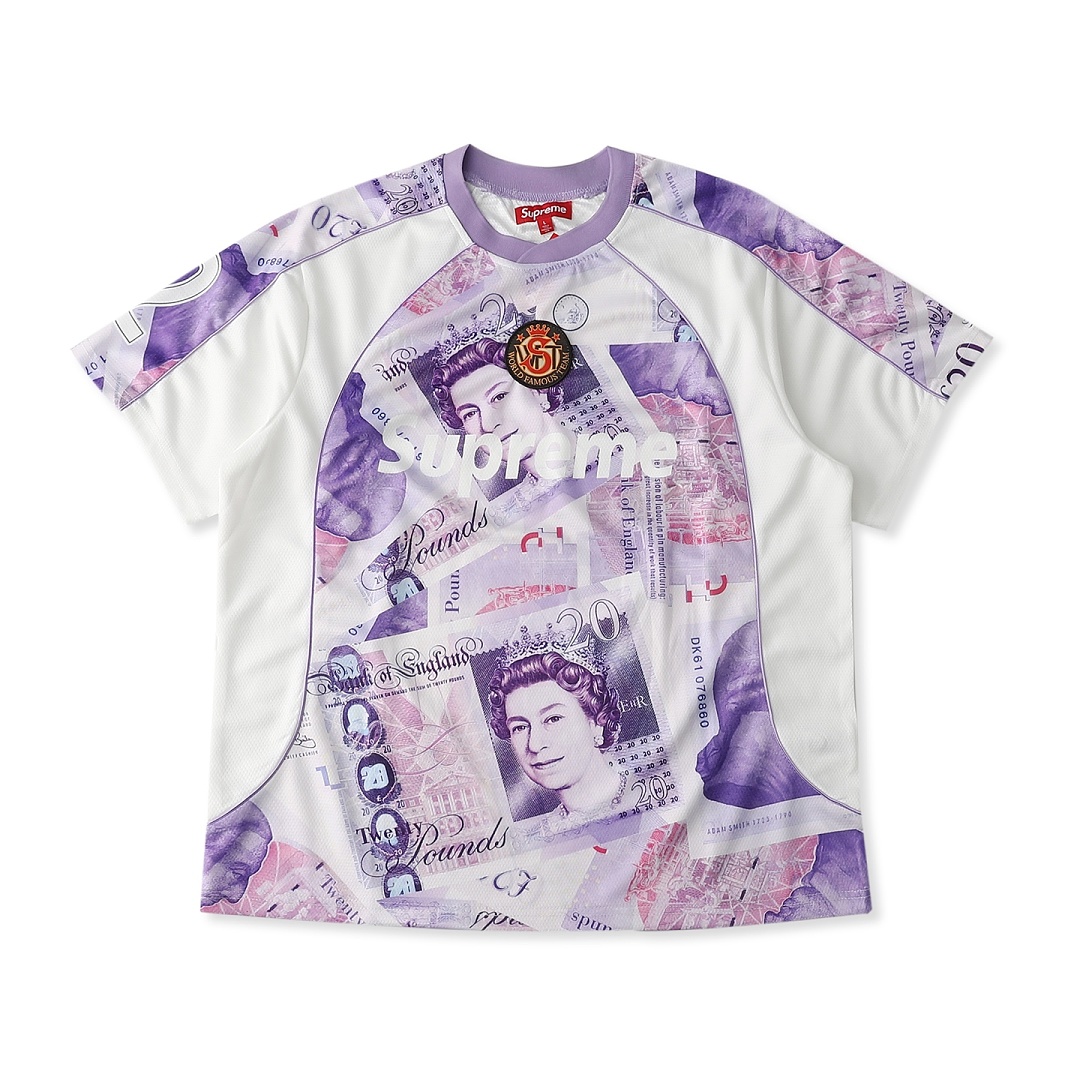 Supreme 268 POUNDS SOCCER JERSEY Print Short Sleeve V Collar T Red Light Purple Black : S M L - Image 8