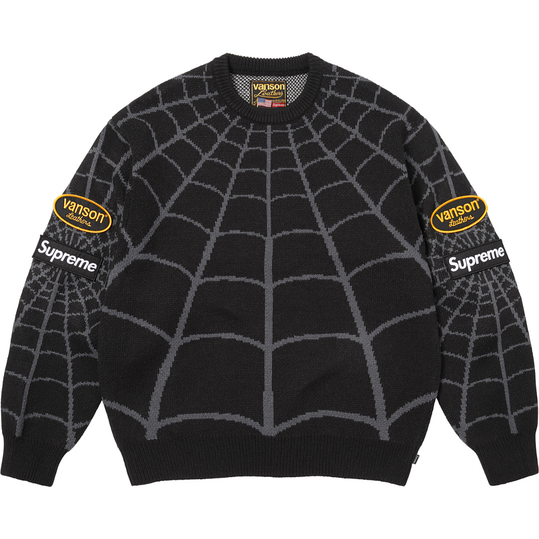 Sp5der 368 VANSON SPIDER-MAN SWEATER SS26 Embroidered Collar Fleece Black Red S - Image 5