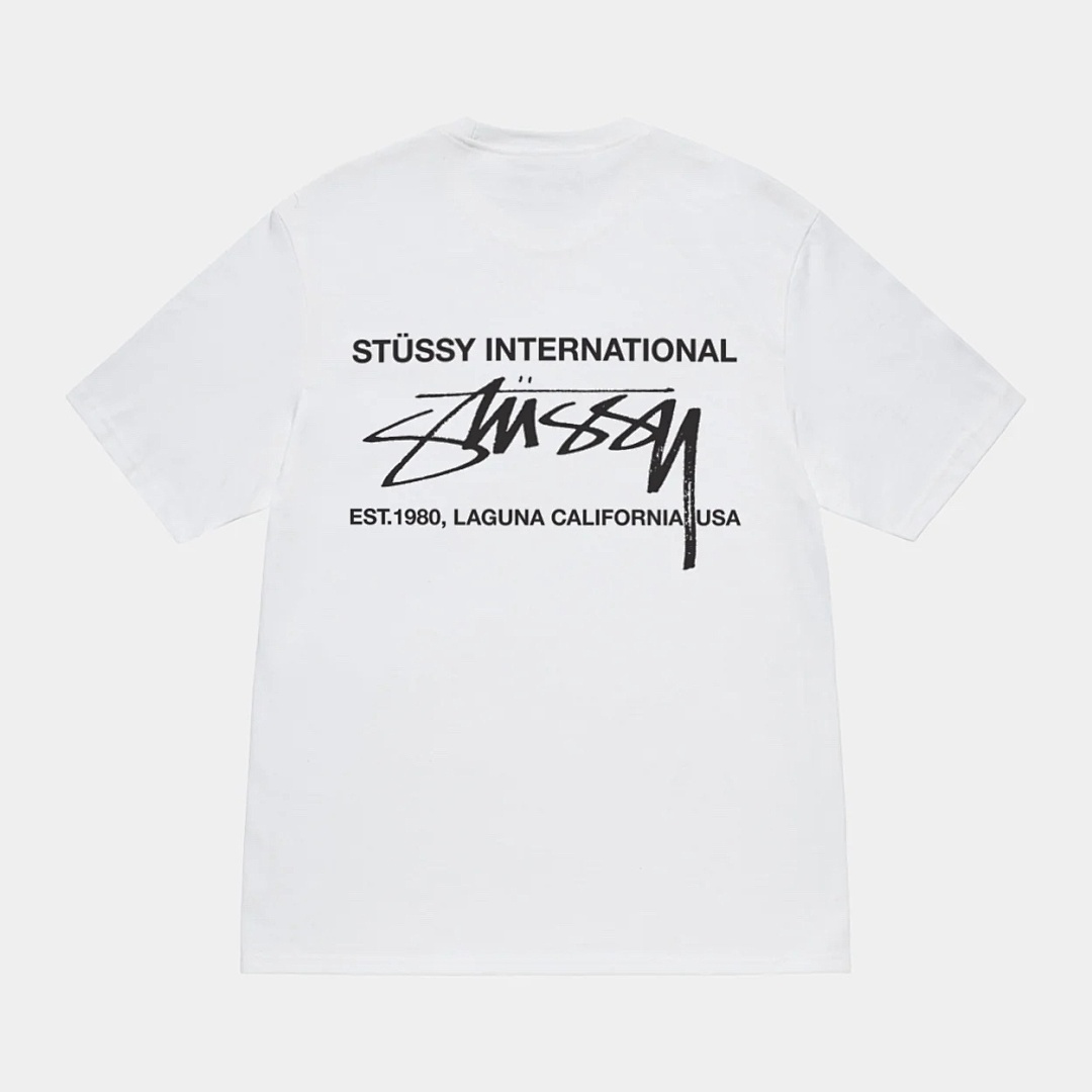 Stussy 108 Stu FW24 SMOOTH INTERNATIONAL TEE Print Collar Short Sleeve T S-XL (Black) - Image 5